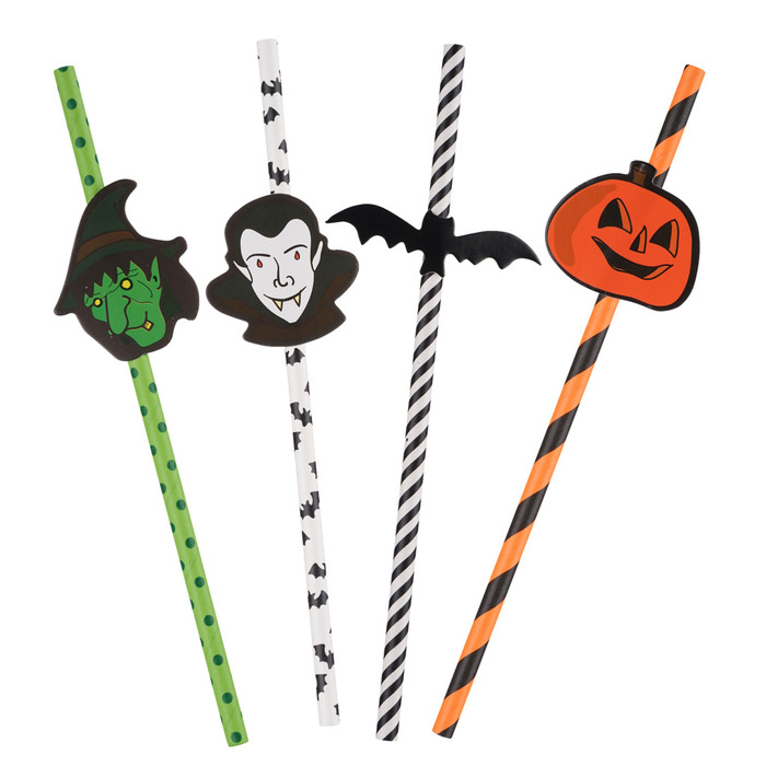 Papsugerør med halloweenfigurer 16 stk.
